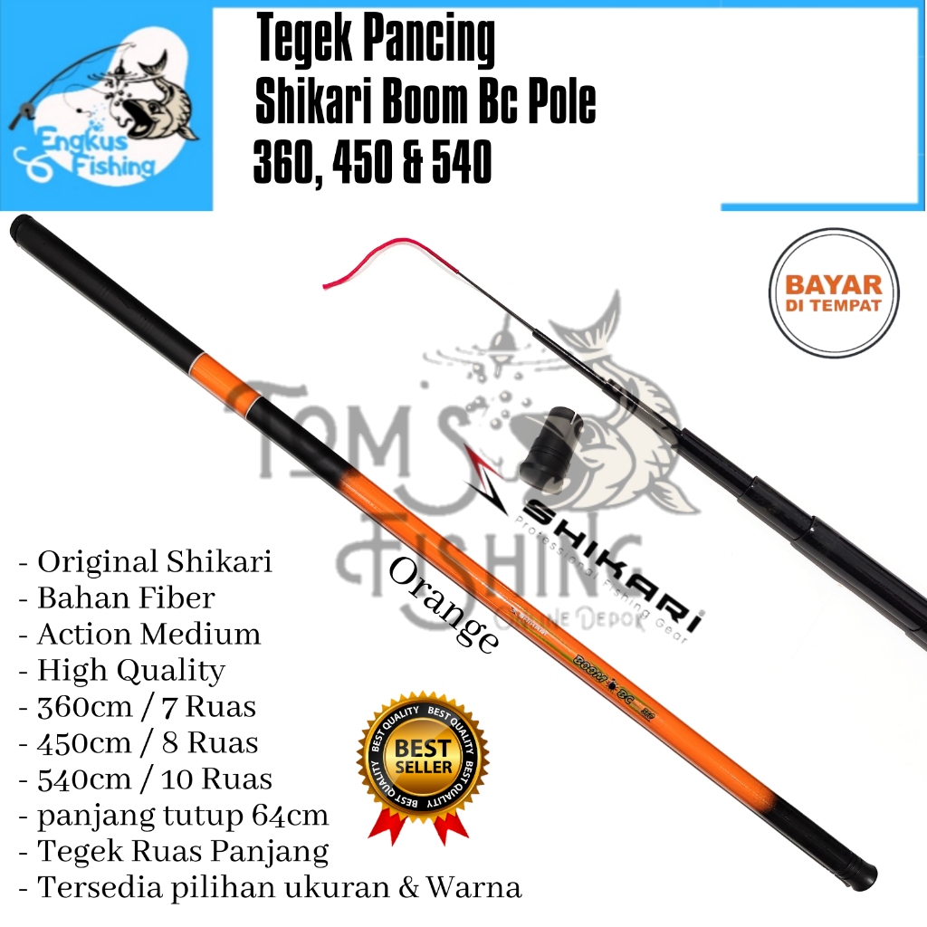 Tegek Pancing Shikari Boom BC 360cm, 450cm &amp; 540cm (Ruas Panjang) Murah Berkualitas - Engkus Fishing