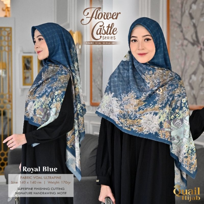 Jilbab Segi Empat Jumbo Voal Original Quail Hijab FLOWER CASTLE SERIES