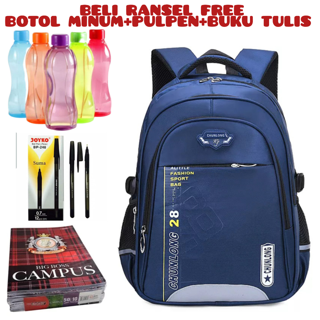 JS_Beli 1 Dapat 4-Tas Ransel Sekolah Anak Laki-laki/Perempuan Backpack Tas Laptop Acer Unisex Tas Sekolah SD/SMP Beli Ransel Free Botol Minum+Pulpen+Buku Tulis