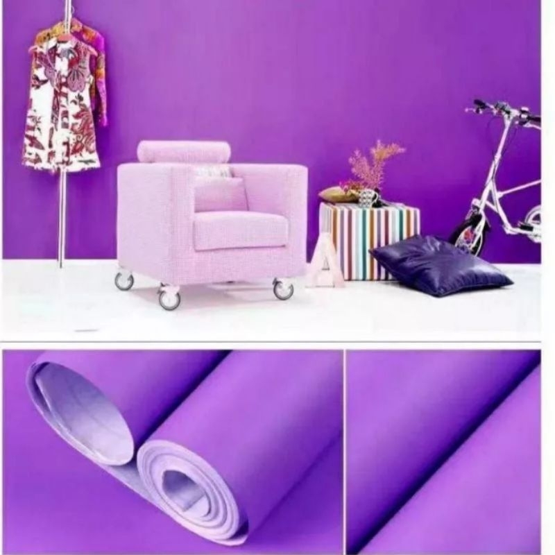 Wallpaper Sticker Dinding Warna Ungu Tua Polos Bertekstur Pastel