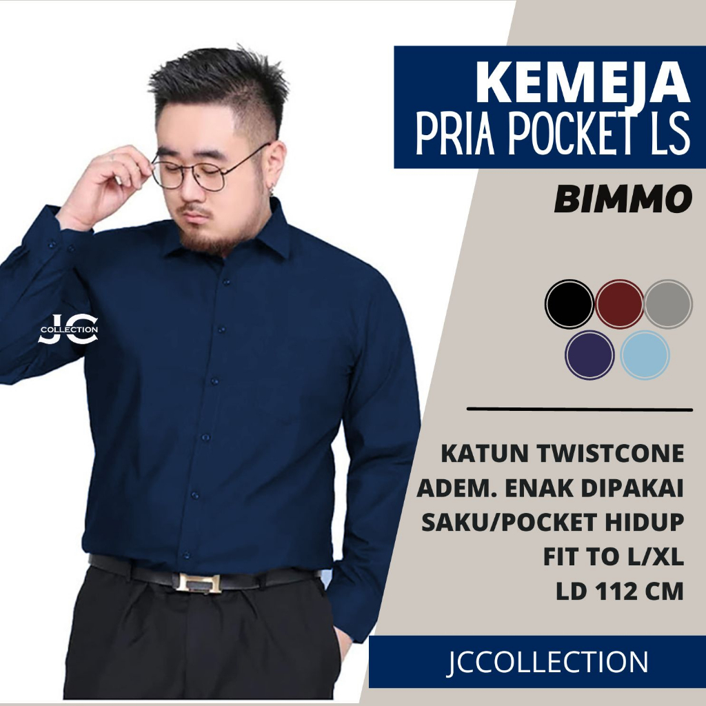 Kemeja Pria Lengan Panjang Bimmo / Kemeja Lengan Panjang V Neck Cowok JCCollections