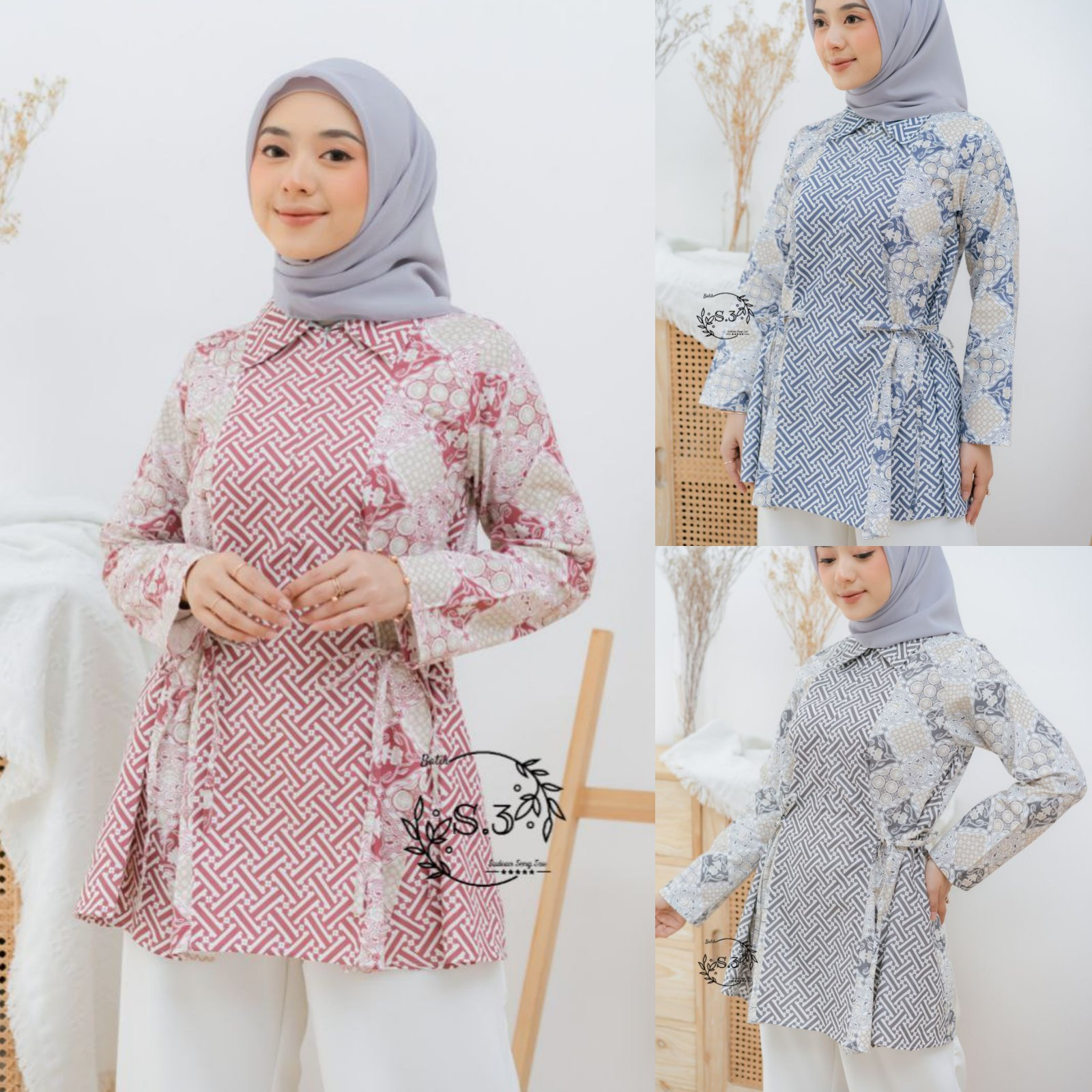 Baju Batik Wanita Modern Atasan Blouse Batik Kerja Kantor Wanita Seragam Batik M L XL XXL