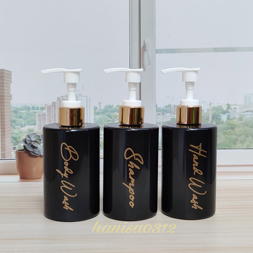 botol pump 250ml hitam / botol sabun cair pump lotion gold 250ml