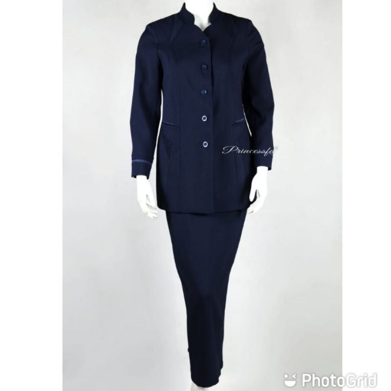Setelan blazer wanita Blazer guru Seragam guru navy Setelan rok span