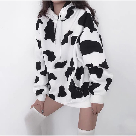 SWEATER HOODIE COW PULL PRINT OVERSIZE WANITA  SWEATER HOODIE OVERSIZE