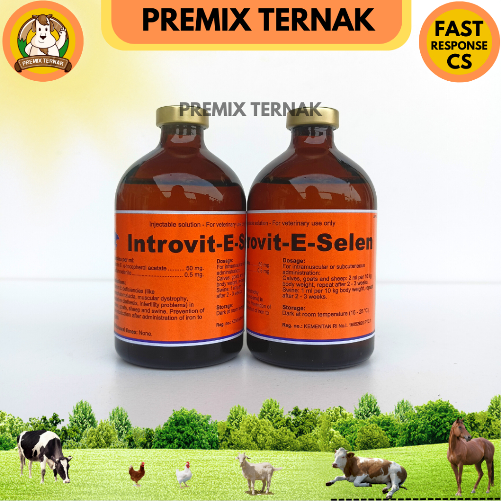 INTROVIT E SELEN 100 ml - Vitamin E Selenium Injeksi Hewan Holland - Like Bio Selevit E