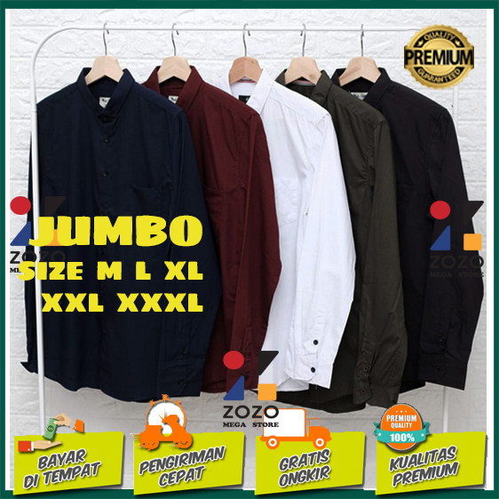 KEMEJA JUMBO PRIA LENGAN PANJANG BAJU COWOK POLOS PUTIH BIG SIZE XXXL