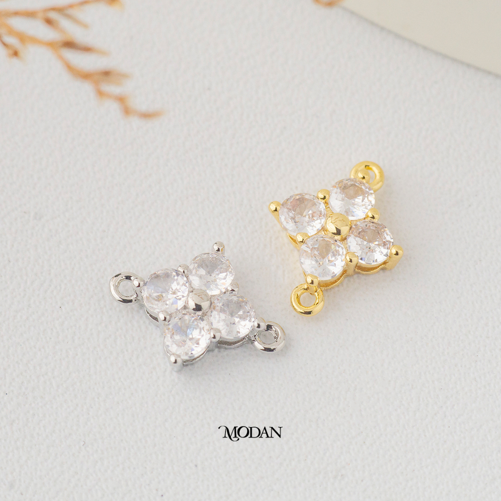 Modan - Connector Sparkling Mini Lucky Clover Premium Gold Filled / White Gold FIlled Konektor Daun 