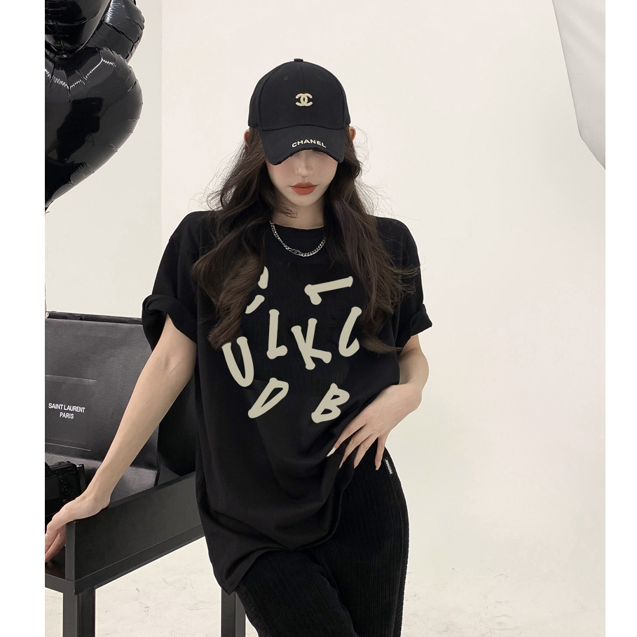 kaos hitam oversize wanita lengan pendek letter motif printed t-shirt import kekinian kaos basic