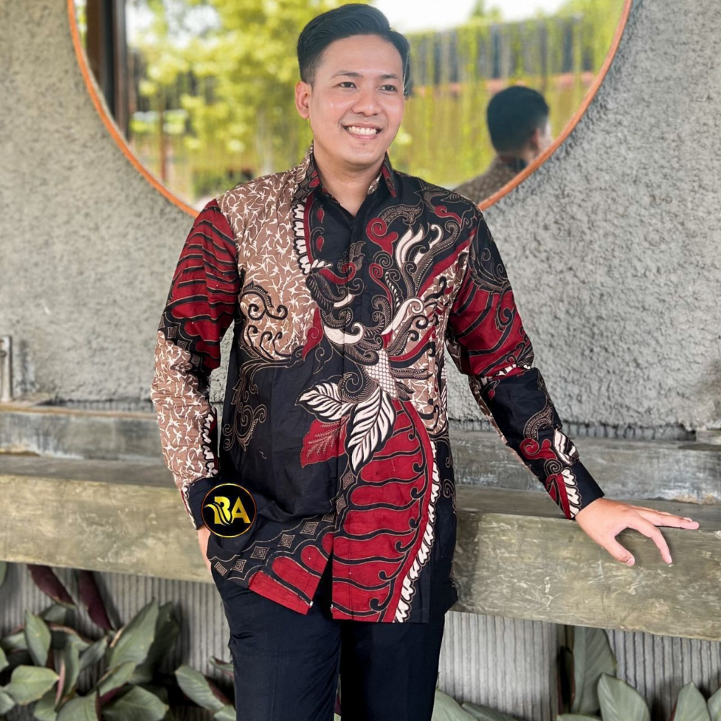 Batik Pria Lengan Panjang BATIK AZMIL HRB026 motif KERATONAN Kode 002 size M L XL XXL Reguler