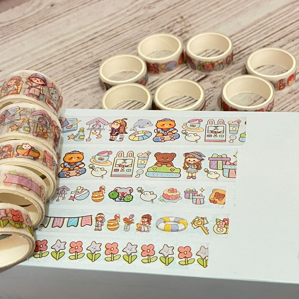 PAKET Box Sticker 5 lbr &amp;Washitape 12 roll CHL Cute Lucu Ready 3 Warna / Paket Boks Stiker Washi Tape bergambar  Imut Unik / Stationary Anak Kekinian Bisa COD