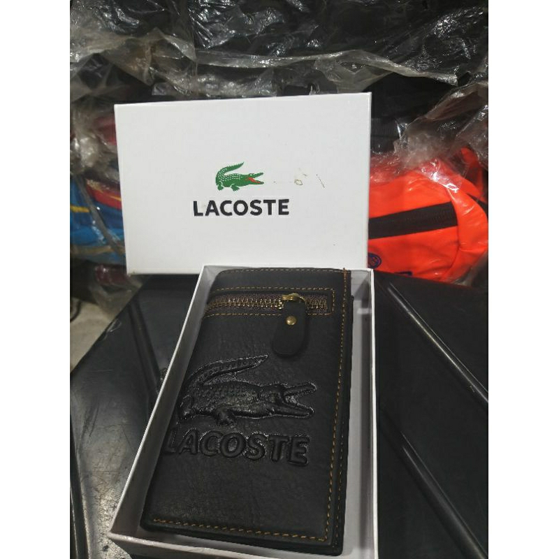 Dompet panjang pria 2 reseleting Lacoste Kulit asli 100%