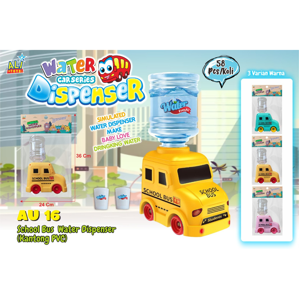 MAINAN DISPENSER GALON MINI KARAKTER BENTUK SCHOOL BUS KANTONG/ MAINAN DISPENSER GALON AIR MINI KARA