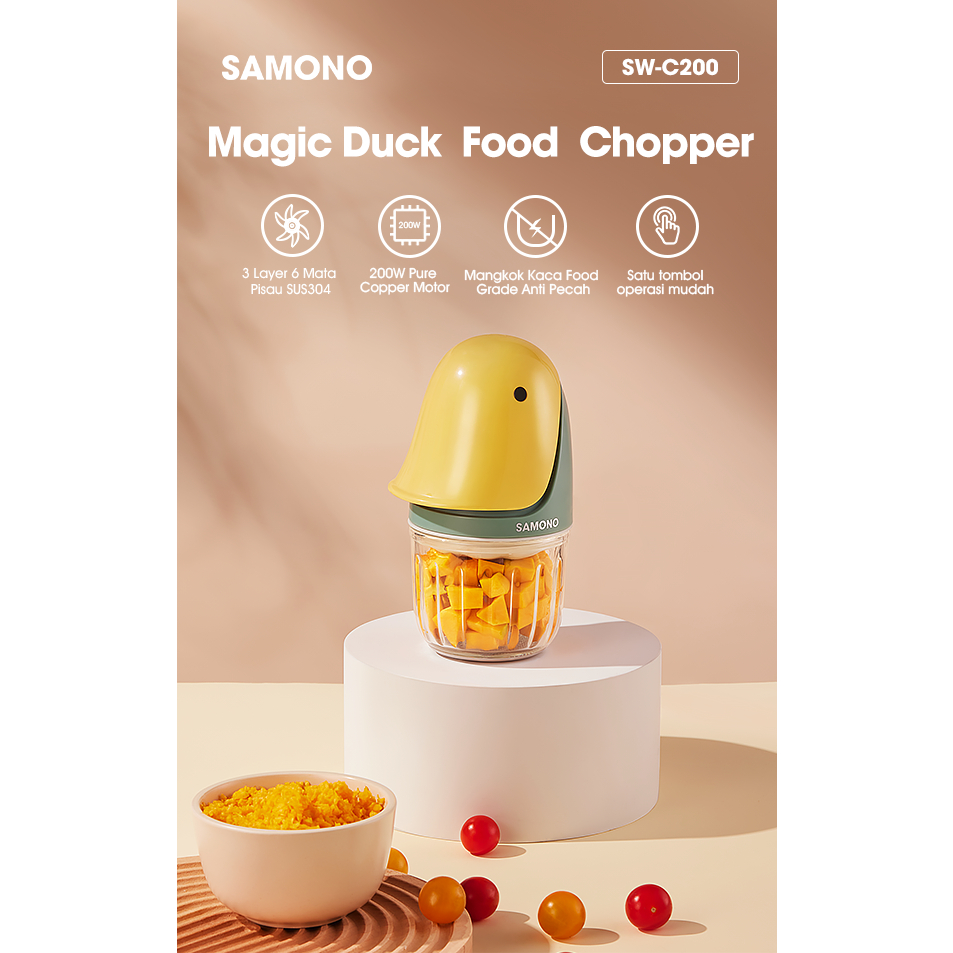 SAMONO Chopper Magic Duck Penghalus Makanan Hemat Daya 200 Watt 6 Mata Pisau Garansi Resmi 1 Tahun SW-C200