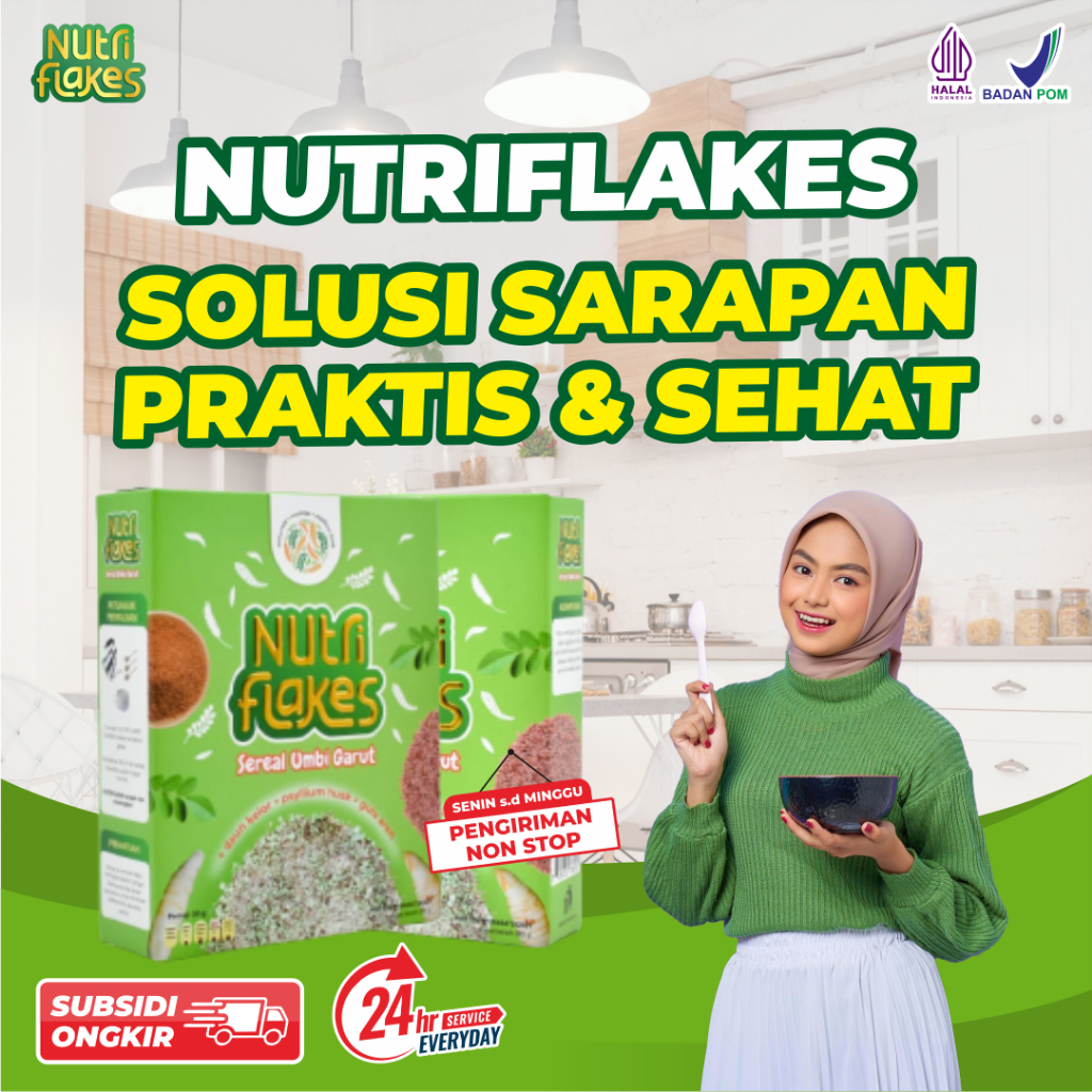 

NUTRIFLAKES SEREAL SARAPAN SEHAT UMBI GARUT SOLUSI PENCERNAAN LANCAR MAAG GERD ASAM LAMBUNG