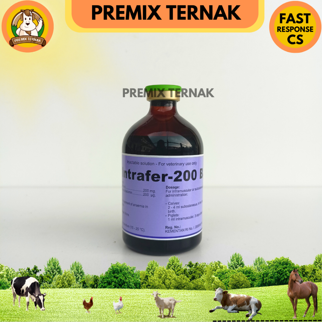 INTRAFER 200 B12 100 ml Holland Obat Anemia &amp; Pertumbuhan Fe &amp; B12 Hewan