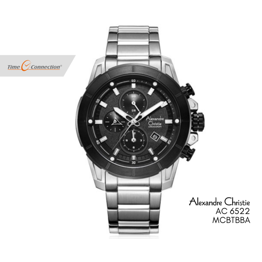Alexandre Christie AC 6522 MCBTBBA Silver Hitam Original / Jam Tangan Pria Analog Stainless Steel Ch