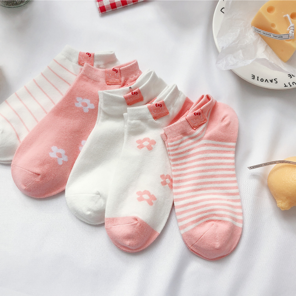 Azgalery KK31 Kaos Kaki Pink Motif Boneka Kaos Kaki Wanita Anak-anak Untuk Sekolah Kaos Kaki Import Harga Grosir