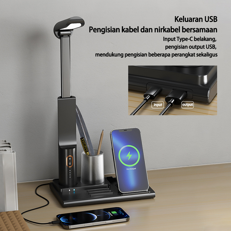 （COD）Wireless Charger LED Lampu Meja Lipat Magnet Tangkai Pena 15W Fast Charge Smart Night Light