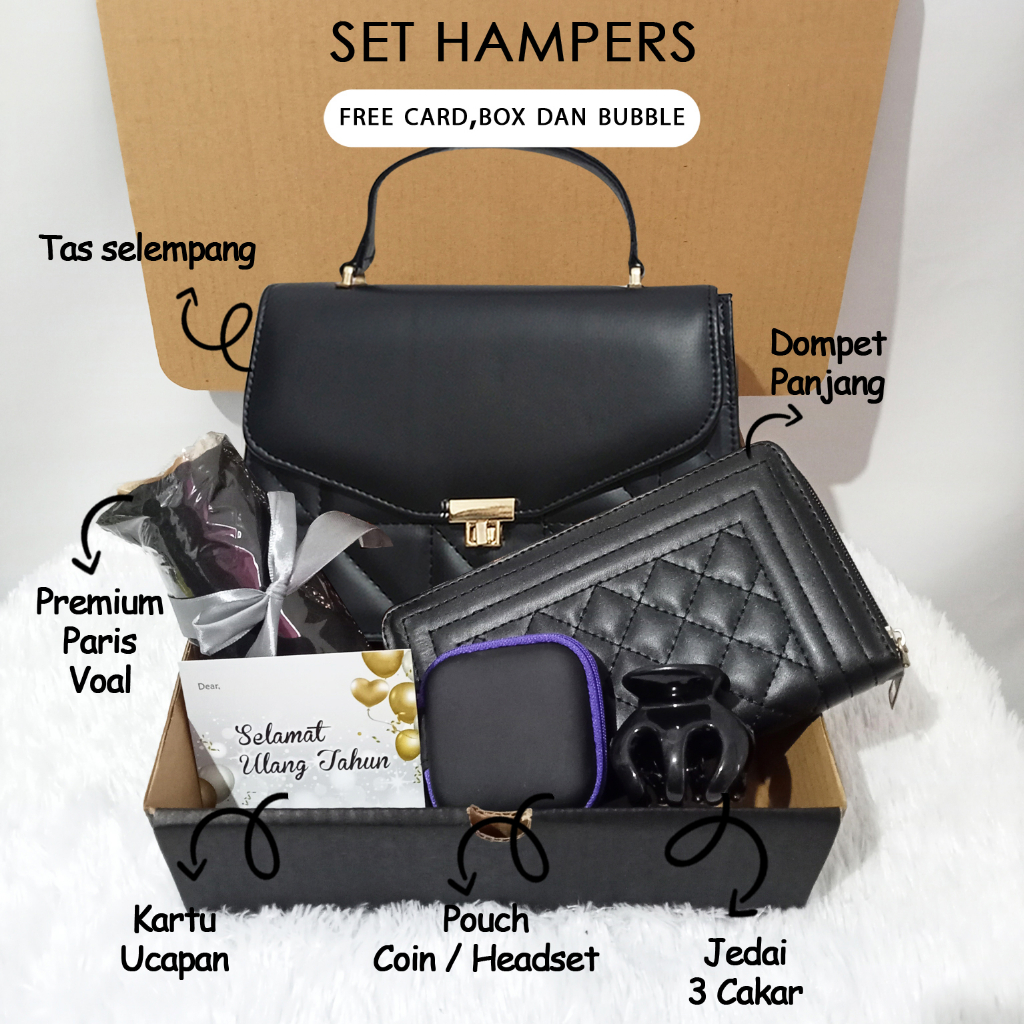 

Hampers kado ulang tahun cewek set tas dompet pouch hadiah ultah wanita kado wedding pernikahan