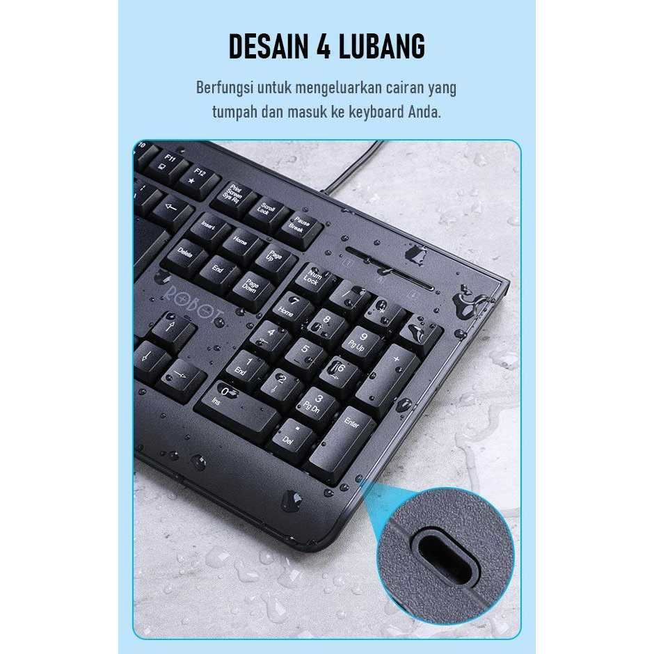 ROBOT Keyboard Berkabel / Portable Mini Office Wired Keyboard RK20 Ultra-Thin Original - Garansi Resmi 1 Tahun