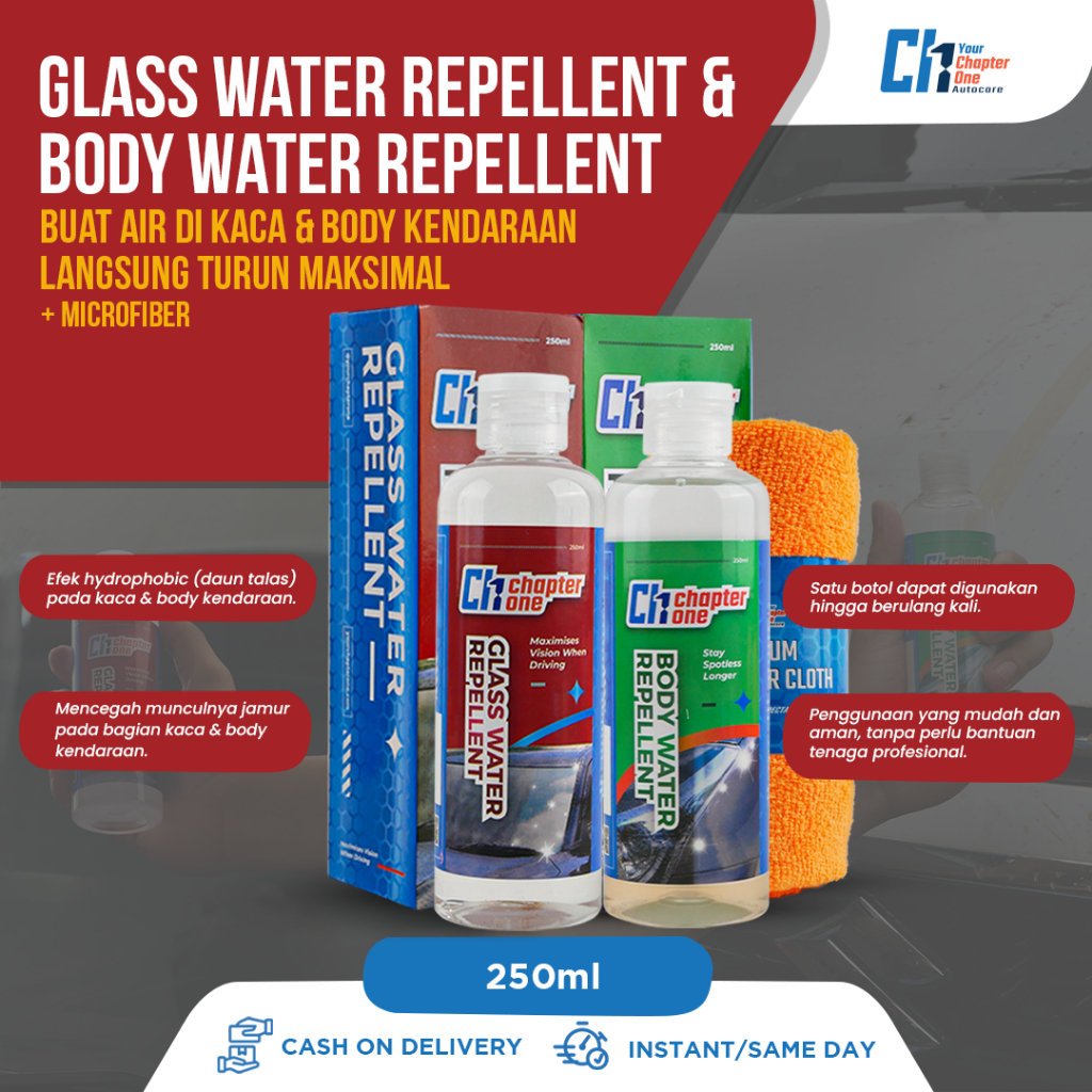 Glass Water Repellent + Body Water Repellent  | Paket Anti Air Kaca &amp; Body Kendaraan by Yourchapterone