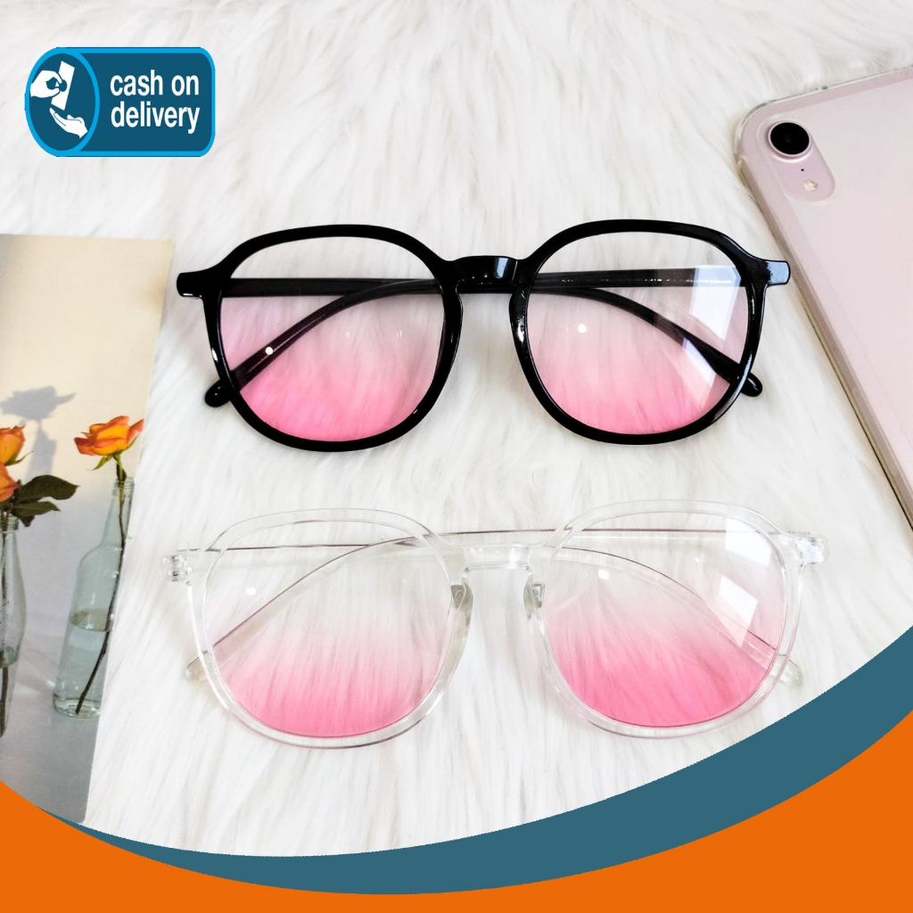 KACAMATA FASHION LENSA GRADASI MERAH PINK GAYA RETRO TERBARU TRAVEL COWOK CEWEK WANITA PRIA PREMIUM 