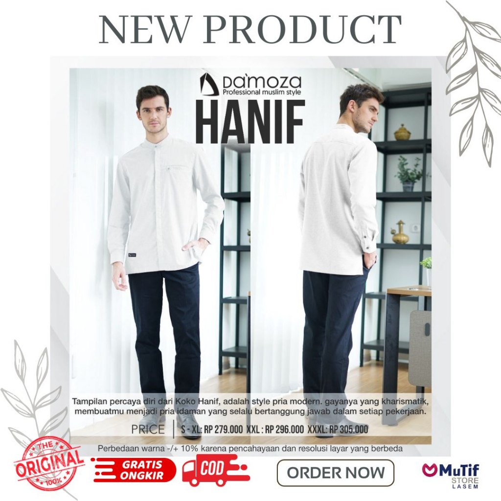 DAMOZA KOKO HANIF BROKEN WHITE KEMEJA PUTIH RESMI ATAU CASUAL - DAMOZA 100% ORIGINAL COD