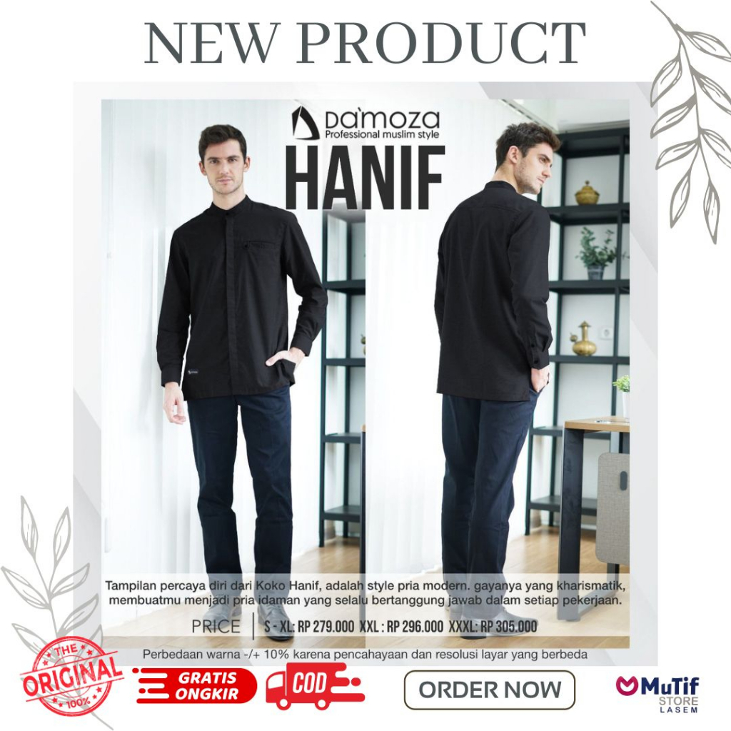 DAMOZA KOKO HANIF BLACK BAJU KEMEJA HITAM RESMI ATAU CASUAL - DAMOZA 100% ORIGINAL COD