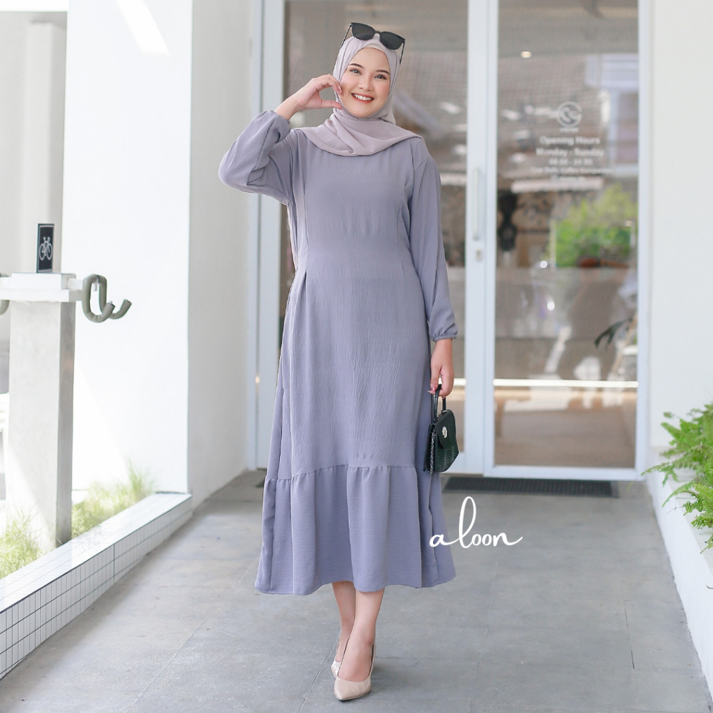 Mi Cha Midi Dress Bahan Crinkle Airfow – Midi Dres Wanita Muslim