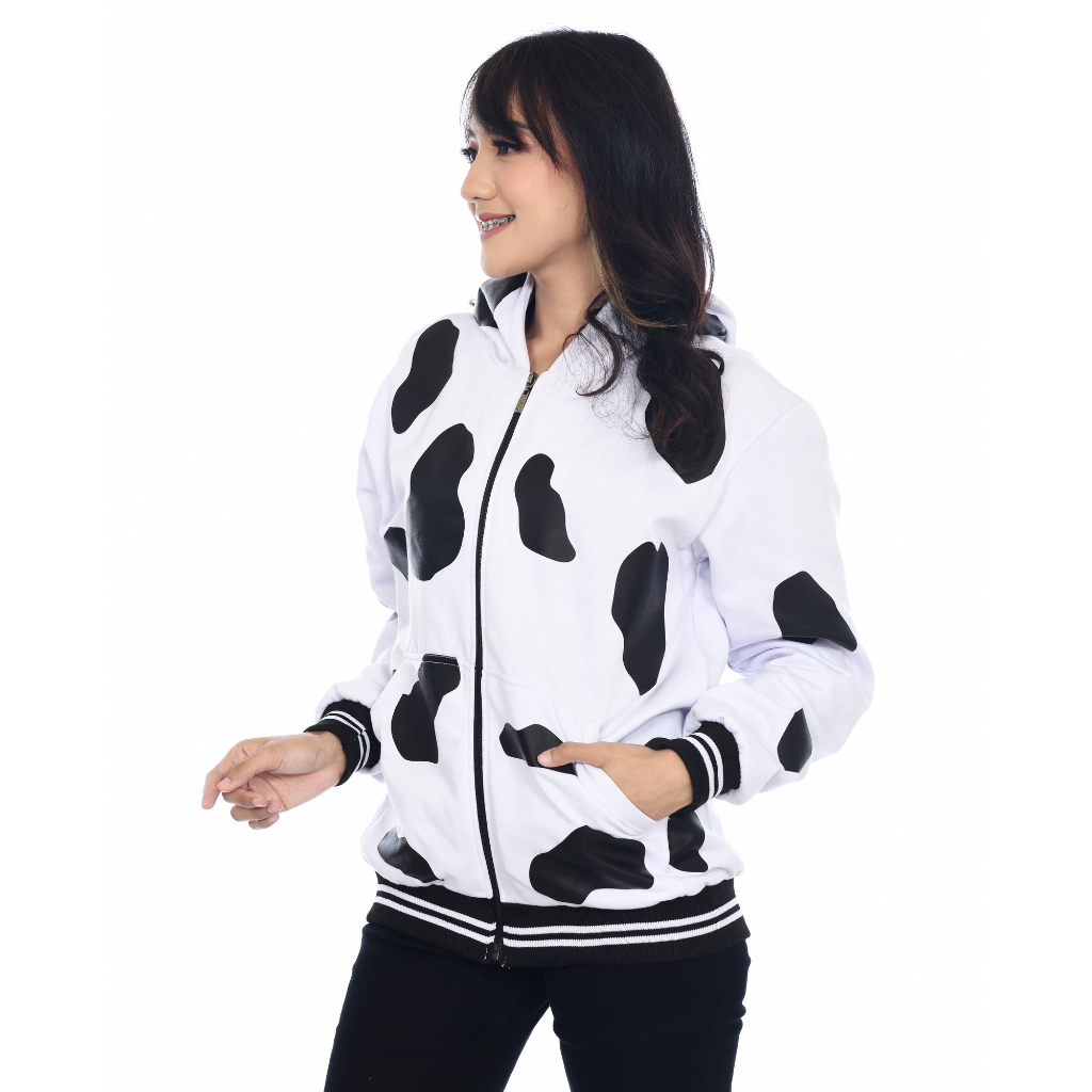 Cow Hoodie Sapi Lucu Oversize Jacket Jaket Wanita Oversized