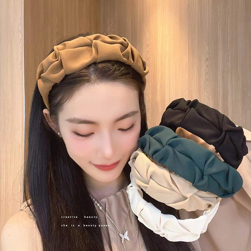 OVERFLOWS.ID BANDO SCRUNCHIE WANITA LEBAR SIMPUL BANDANA KOREA ANTI PATAH HEADBAND KERITING DESAIN SILANG