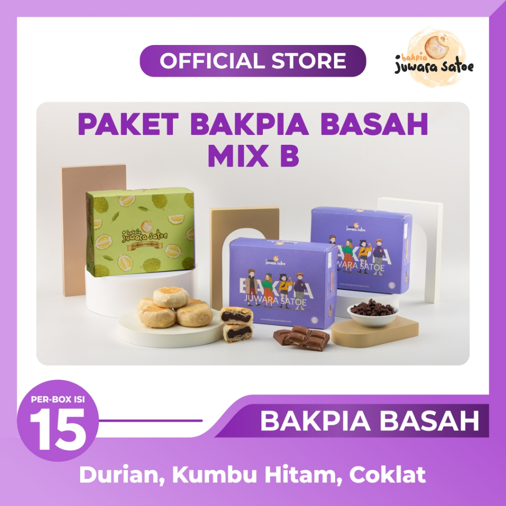 [ 3 BOX ] PAKET BAKPIA BASAH MIX B (DURIAN, COKLAT, KUMBU HITAM) - BAKPIA JUWARA SATOE OLEH OLEH KHAS JOGJA