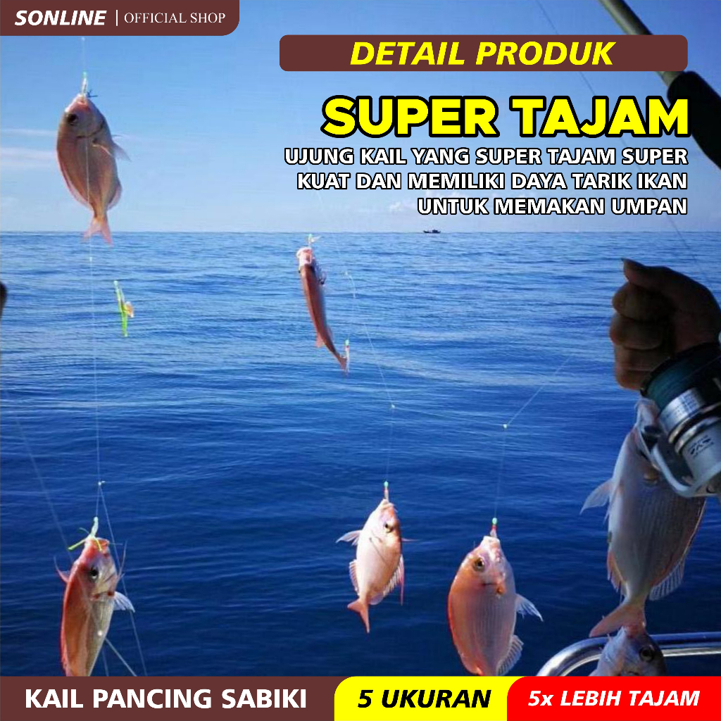 SONLINE Kail Pancing Sabiki Kotrekan 6in1 Fishing Hook Jig Cor Kail Jigging Hook Kail Jig Salt Water Kotrekan Kulit/Sisik Ikan Gantung