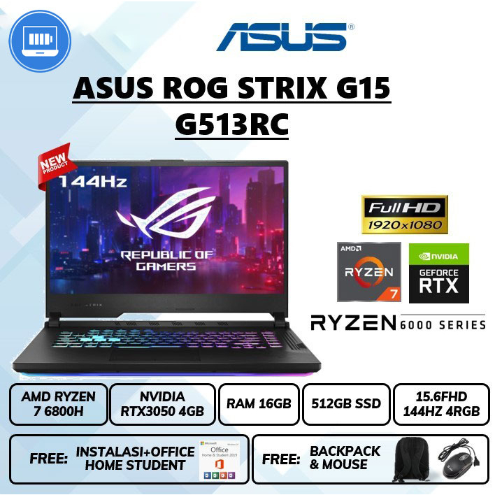 Laptop Asus Rog Strix g15 g513rc rtx3050 4gb ryzen 7 6800 Ram 16gb Ssd 512gb 15&quot; FHD