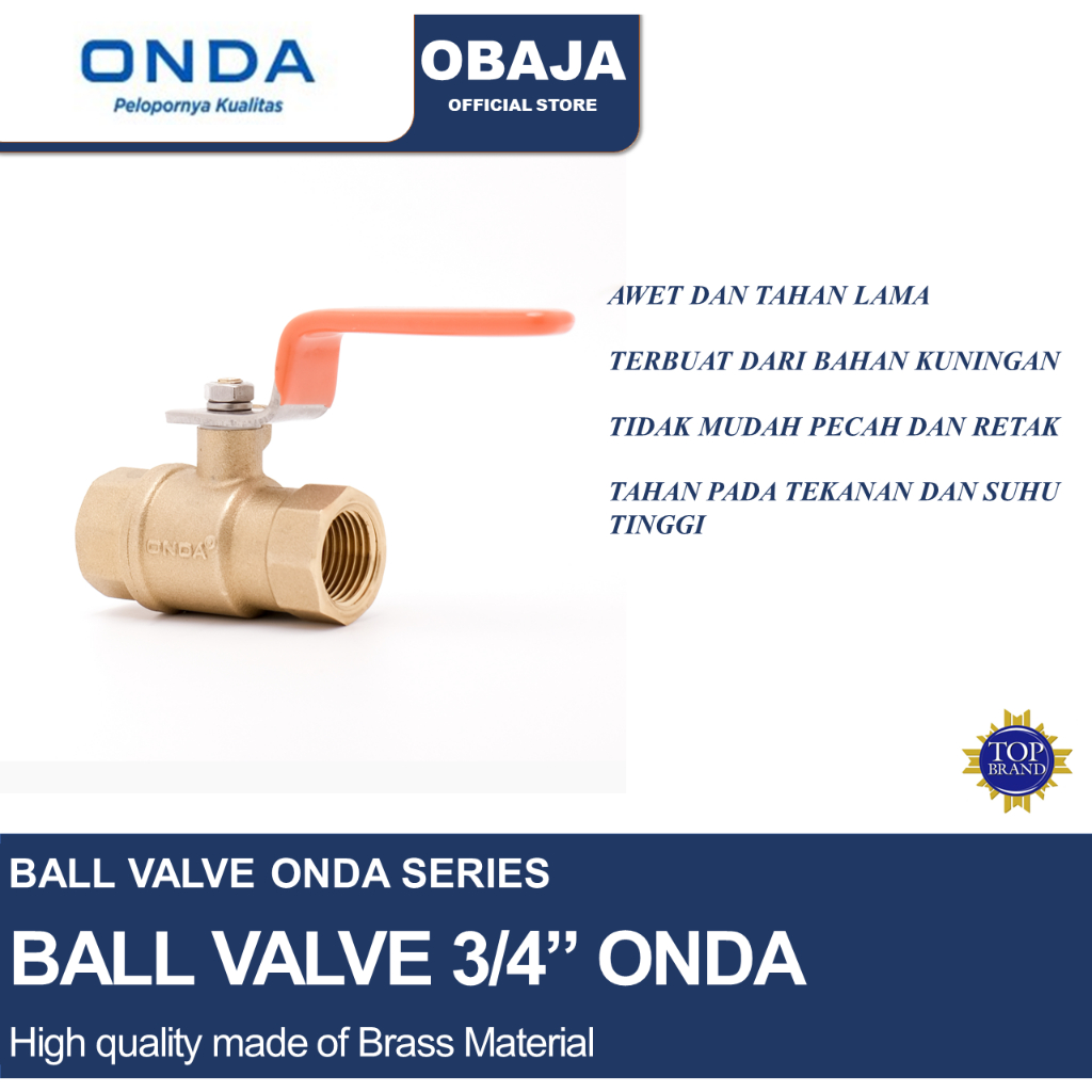 Onda Ball Valve 3/4" Onda/Stop Kran Kuningan Onda/Ball Valve Brass Onda