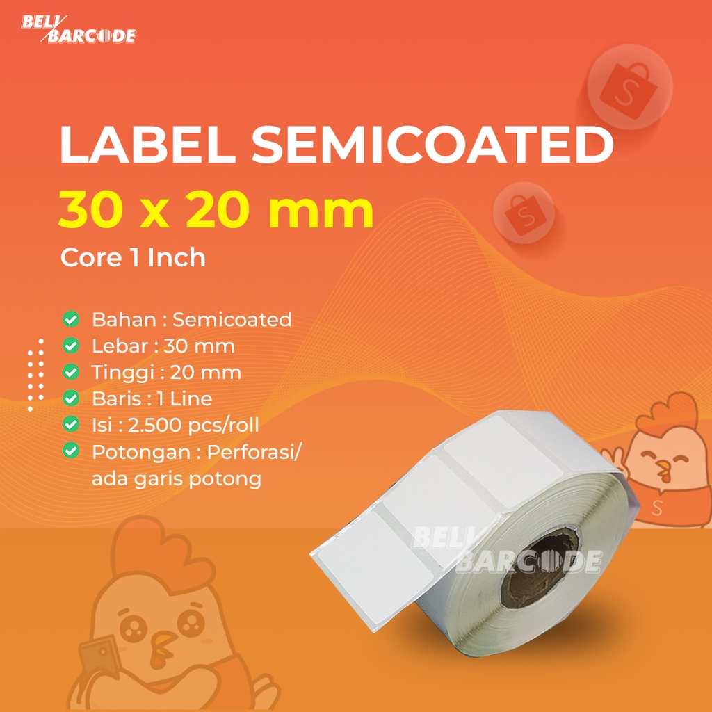 Stiker Label Barcode 30x20mm Semicoated 1 Line 2500 Pcs Resi