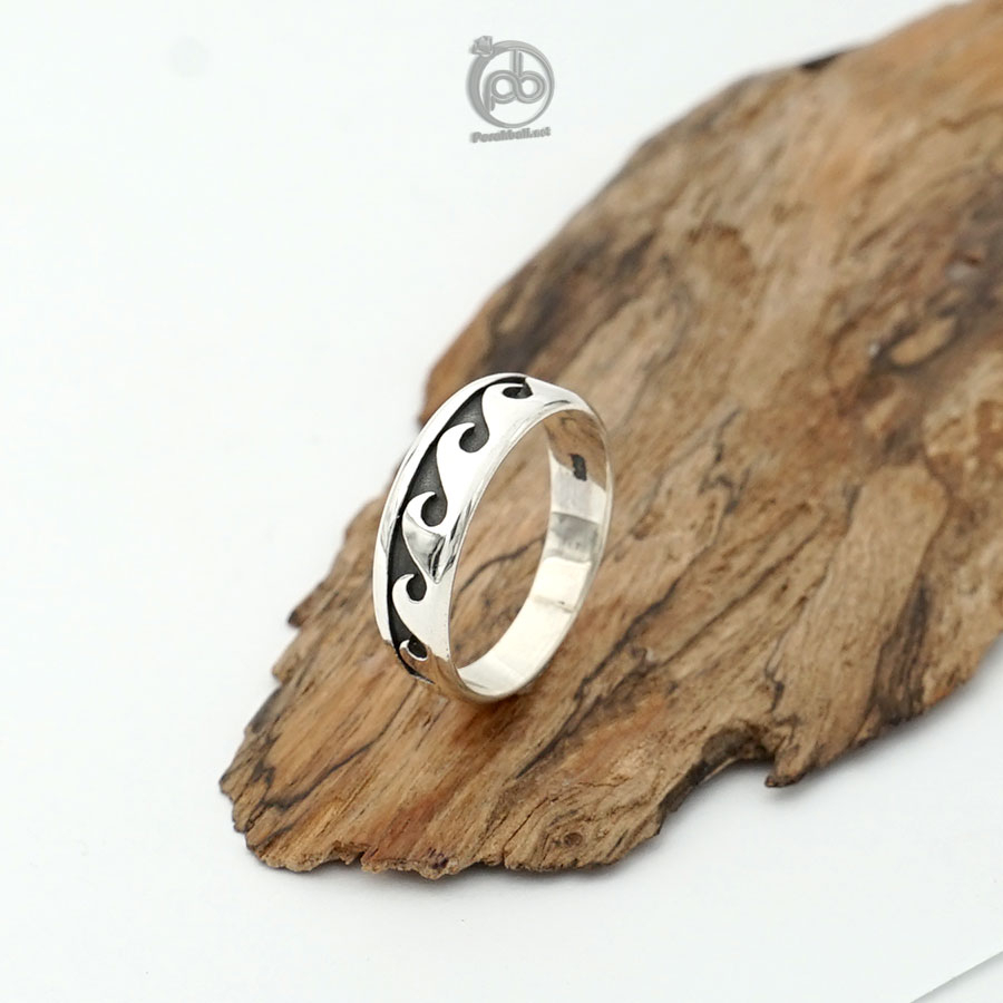 Cincin Pria Perak Bali Silver Ring 925 Ombak Surfing