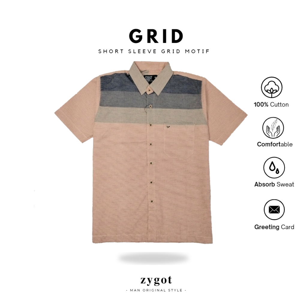 Baju Kemeja Laki-laki lengan pendek motif kotak-kotak Grid Series By Zygot
