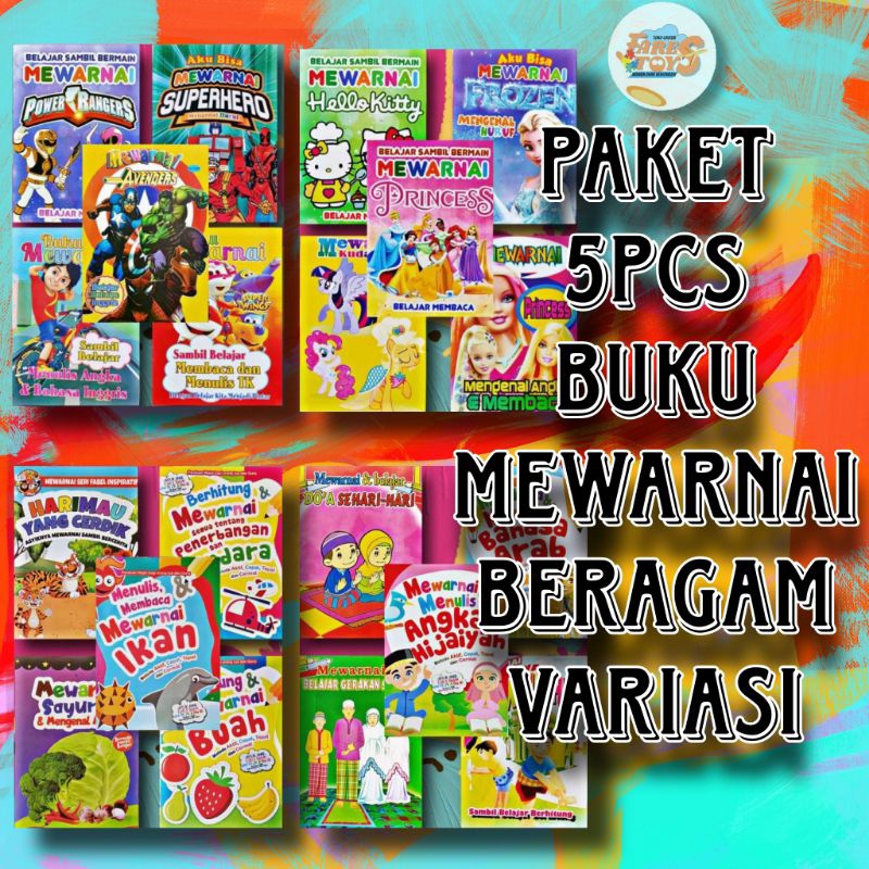 5 pcs Buku mewarnai anak laki-laki dan perempuan ukuran jumbo