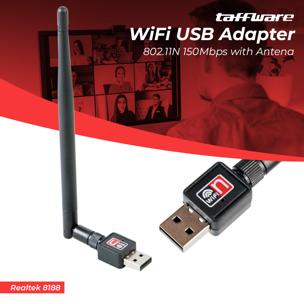 WiFi USB Adapter 802.11N 150Mbps with Antena Realtek 8188 - Black/Red Terbaru