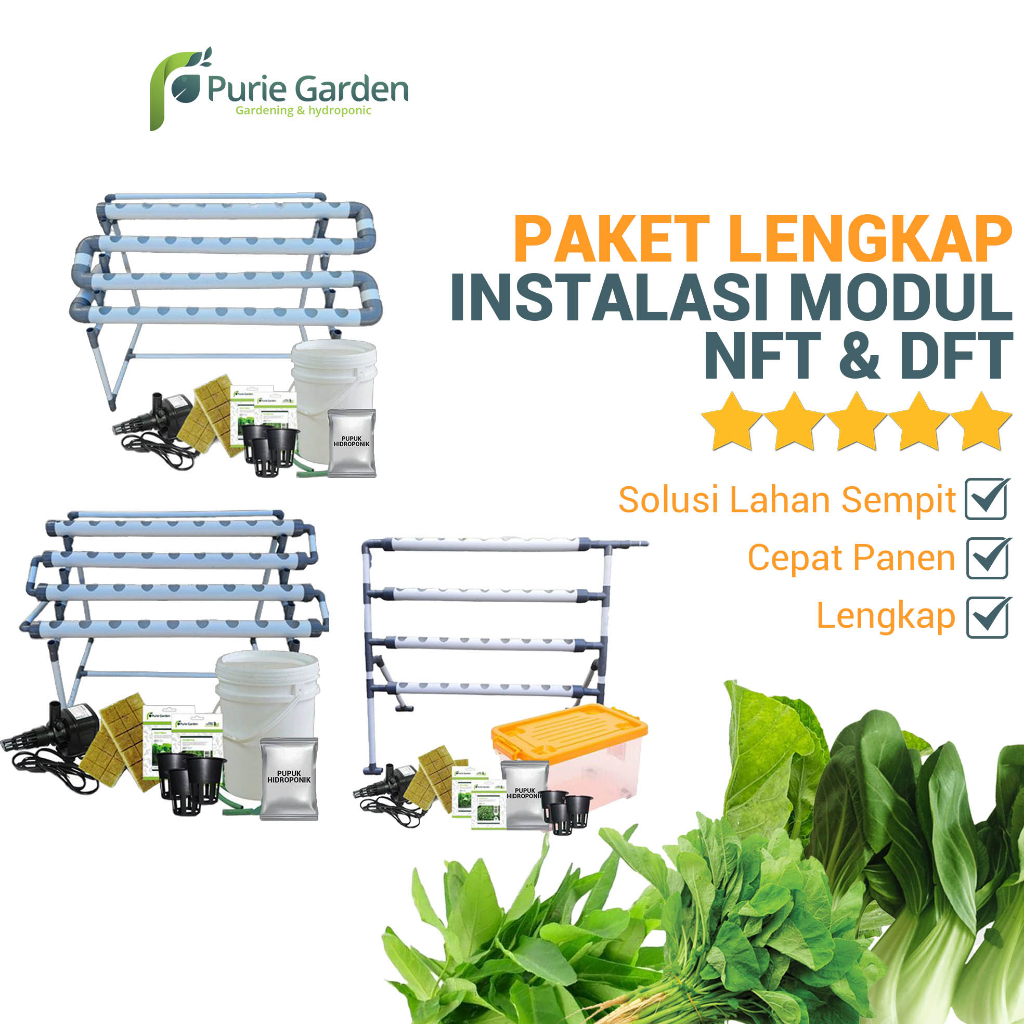 Paket Instalasi Modul Hidroponik DFT NFT Food Grade 36 Lubang Purie Garden PG SBY