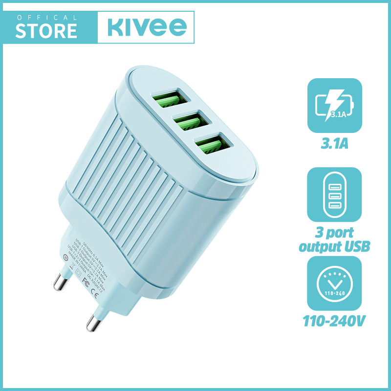 KIVEE Charger Fast charging USB*3 KV-AE106 For iphone Xiaomi Vivo OPPO Huawei Samsung-KV-AE106 Blue