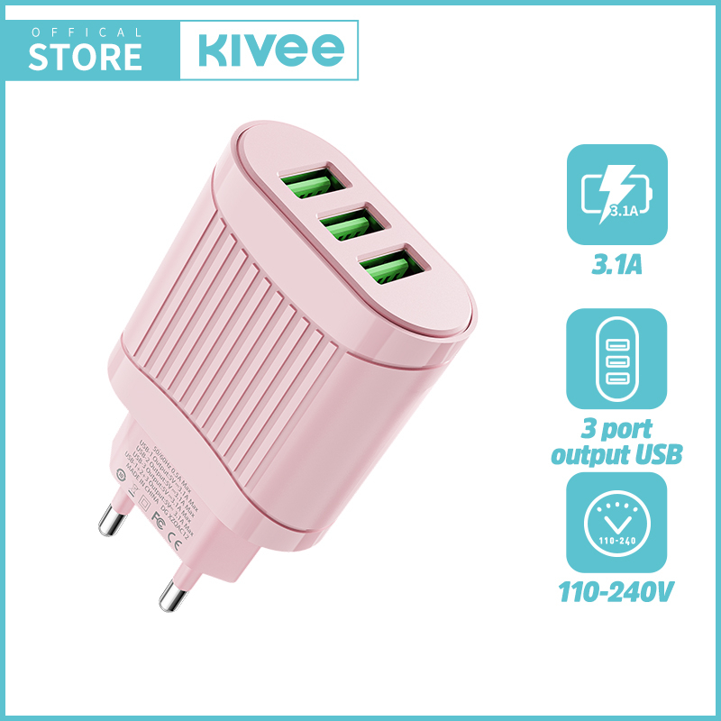 KIVEE Charger Fast charging USB*3 KV-AE106 For iphone Xiaomi Vivo OPPO Huawei Samsung-🔥KV-AE106 Pink