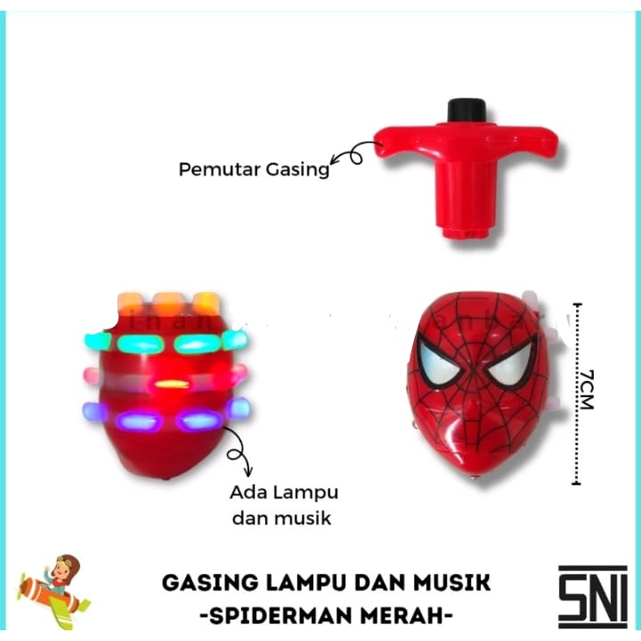 Promo Mainan Anak Gangsing LED Karakter Spiderman Bisa Nyala