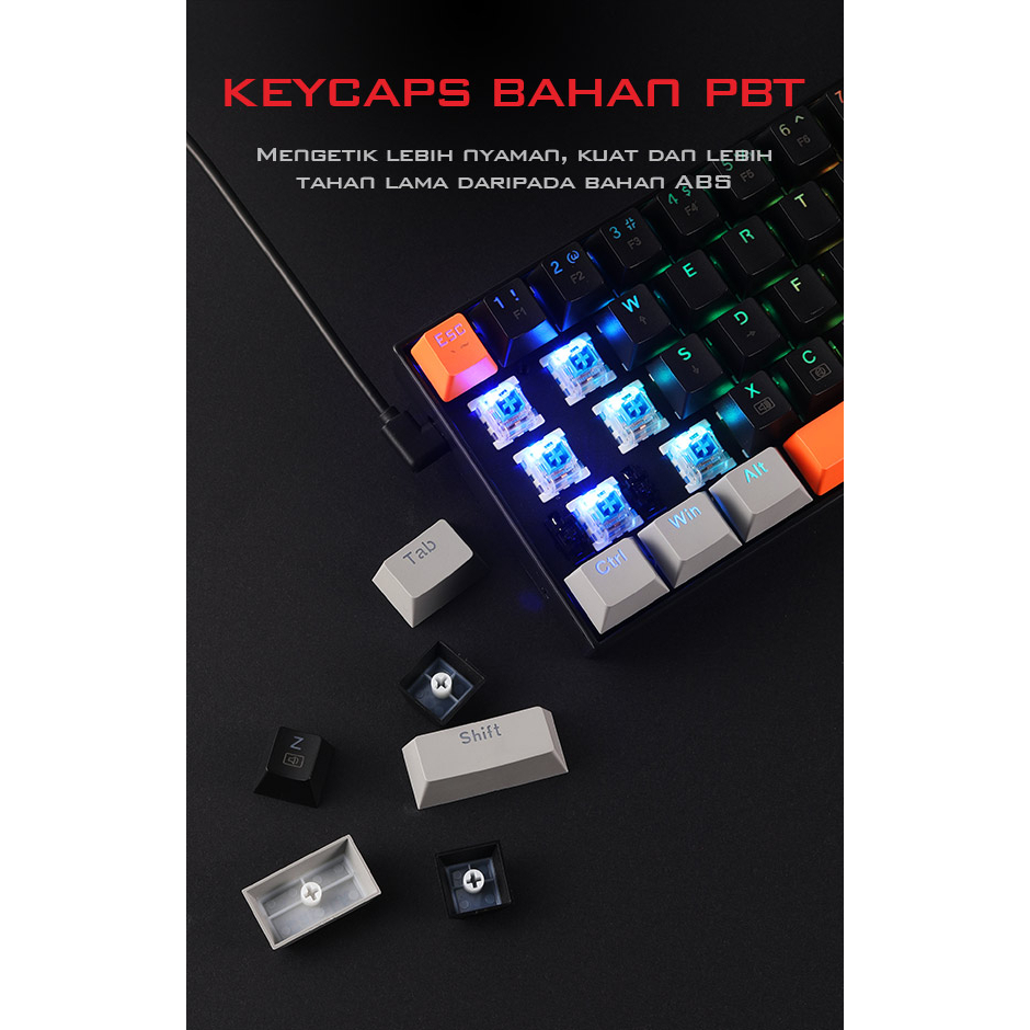 GAMEN Titan III Mechanical Pluggable Switch Blue Gaming Keyboard Wired RGB LED Light PBT Keycaps Original For PC Laptop- Garansi 1 tahun