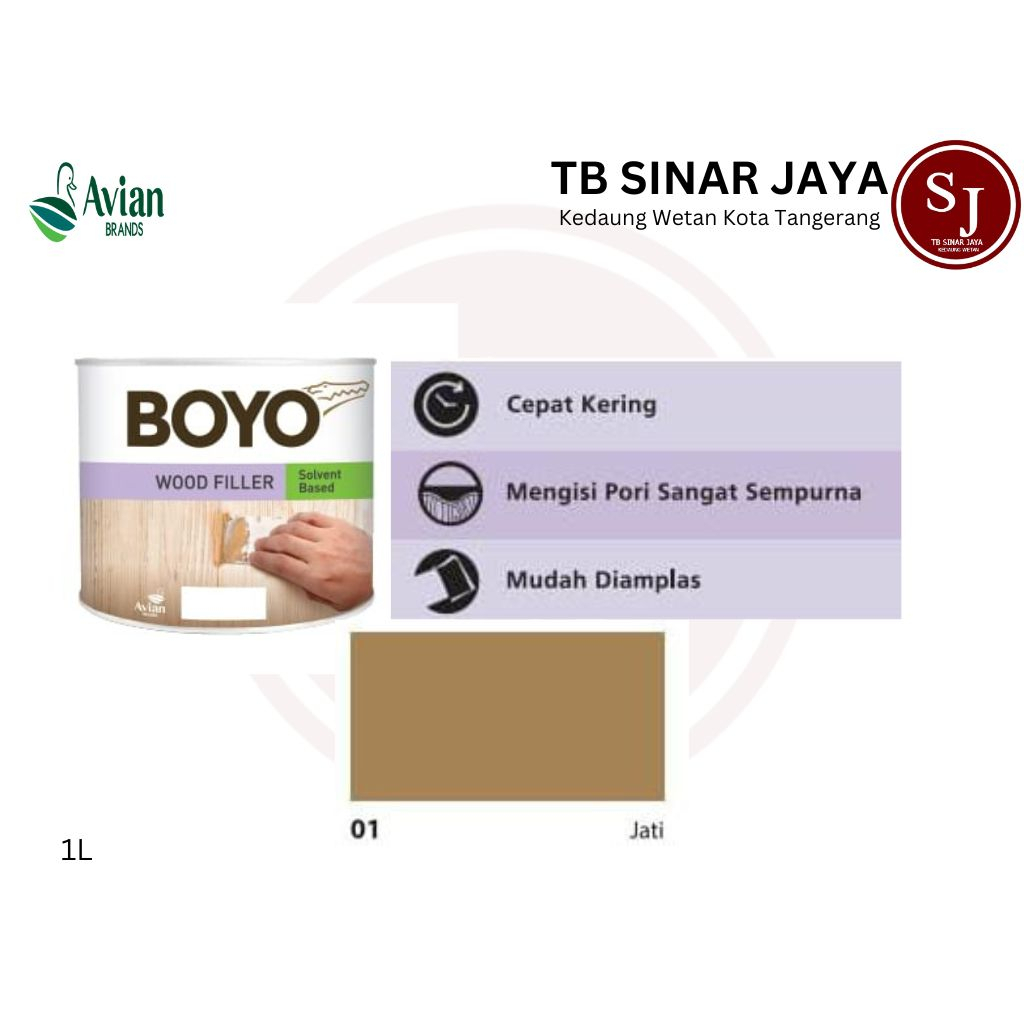 DEMPUL KAYU BOYO WOOD FILLER MEBEL PINTU KUSEN 1KG - 01 JATI