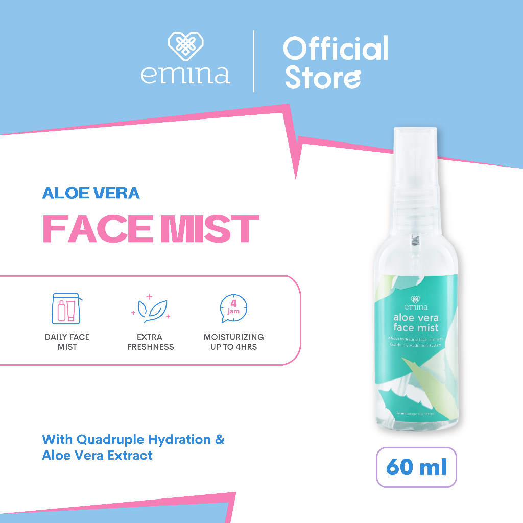 EMINA Aloe Vera Series Indonesia / Face Mist Gel Hand Spray / Aloevera Extract / Moisturizing Hydration Hydrating Soothing Refresh / Pelembab Lembab Melembabkan Penyegar Menyegarkan Kulit Wajah / Skincare Facial Care / Treatment Perawatan Muka Tubuh Badan