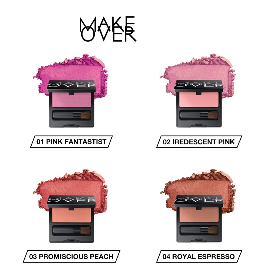 MAKE OVER Blush On Single Indonesia / 6g / Suitable For All Skin Tone / Easy To Blend Buildable Pigment / Brush Applicator / Pressed Powder Blushon Blusher Bedak Perona Pipi / Shade Warna 01 02 03 04 05 06 07 08 09 10 / Cosmetic Makeup Face Make Up Series