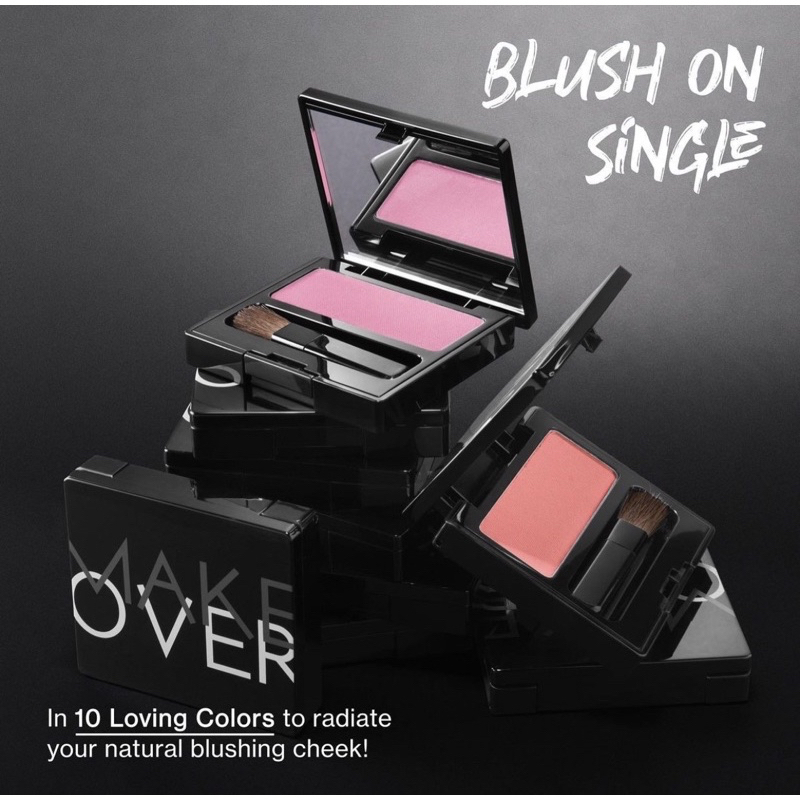 MAKE OVER Blush On Single Indonesia / 6g / Suitable For All Skin Tone / Easy To Blend Buildable Pigment / Brush Applicator / Pressed Powder Blushon Blusher Bedak Perona Pipi / Shade Warna 01 02 03 04 05 06 07 08 09 10 / Cosmetic Makeup Face Make Up Series